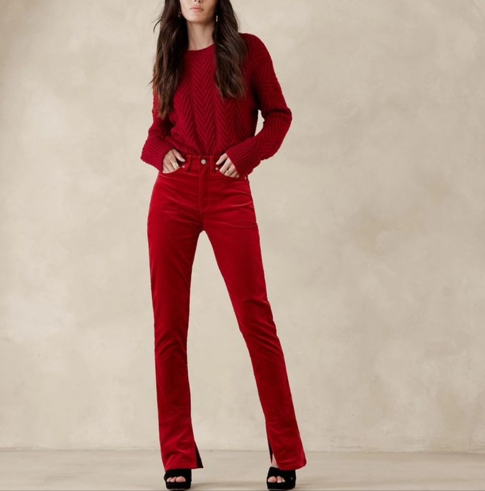 Banana Republic Red Slim Velvet Stiletto Pants